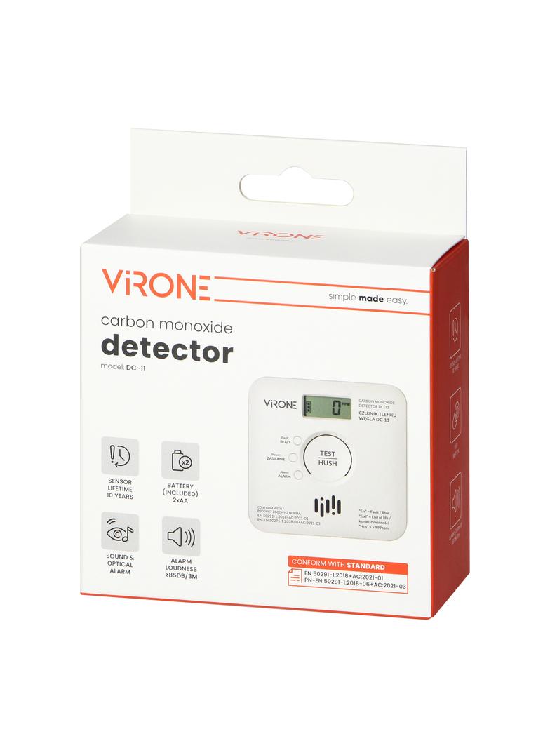 Bateryjny czujnik tlenku węgla (czadu), 2xAA, żywotność sensora 10 lat