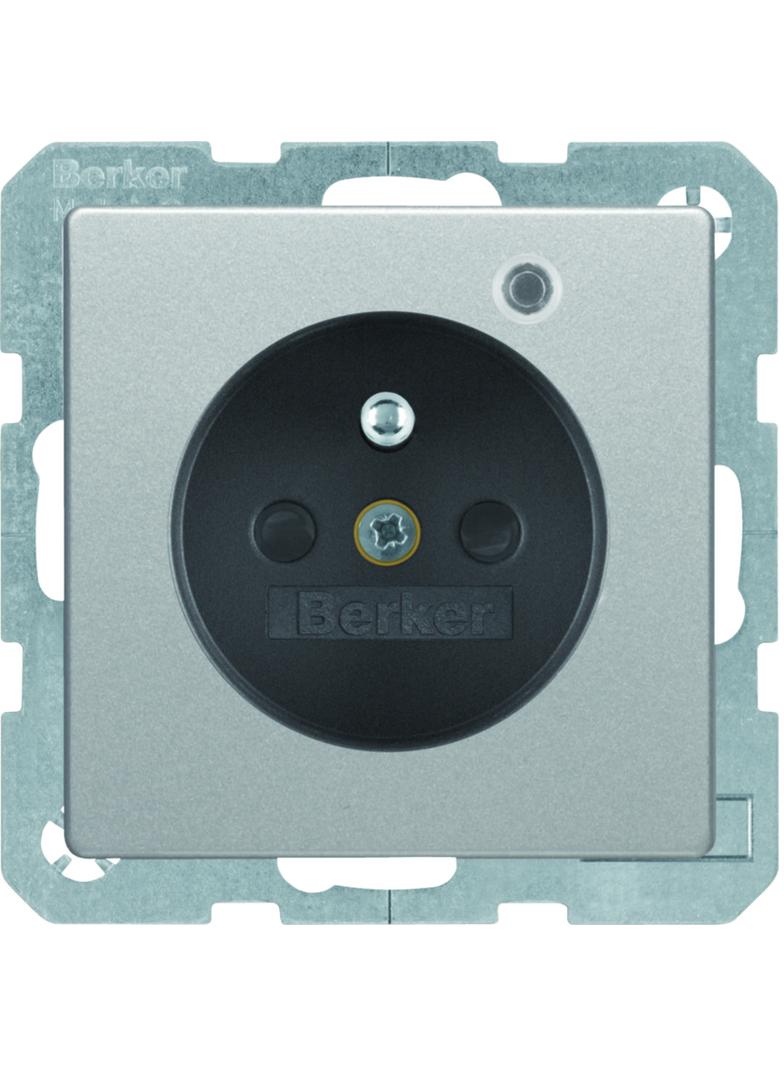 BERKER Q.x Gniazdo z uziemieniem z diodą kontrolną LED z podwyższoną ochroną styków aluminium aksamit lakierowana 6765096084 HAGER