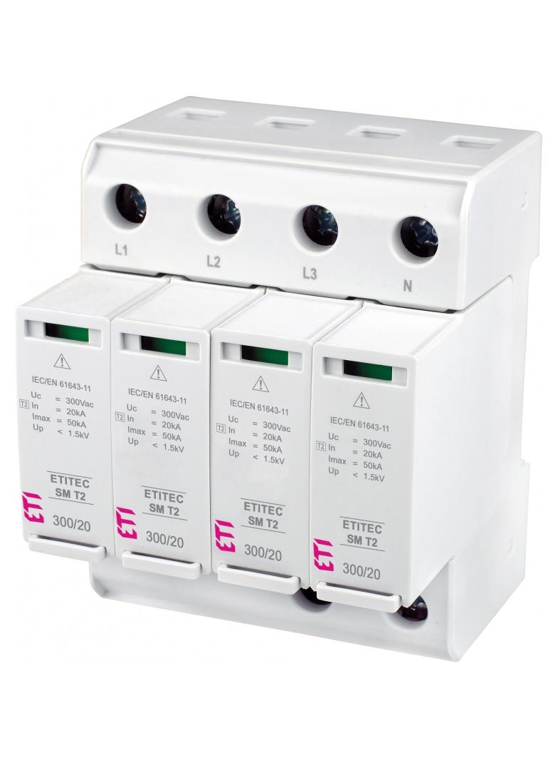 Ogranicznik przepięć T2 (C) - bez prądu upływu TEC SM T2 300/20 4+0 RC 002440751 ETI