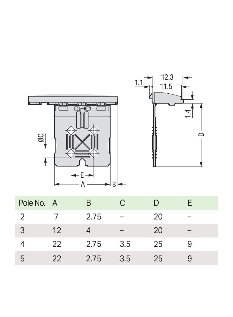 picoMAX płytka uchwytowa raster 7,5mm 2-bieg.