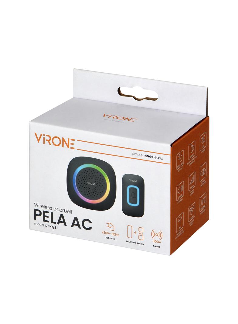 Dzwonek bezprzewodowy sieciowy PELA learning system 60 dźwięków 300m czarny ORNO