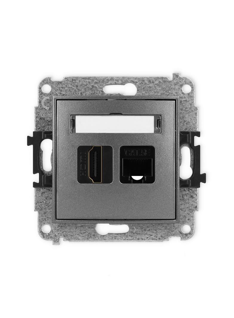ICON Mechanizm gniazda pojedynczego HDMI 2.0 + gniazda komp. poj. 1xRJ45, kat. 5e, 8-stykowy grafito