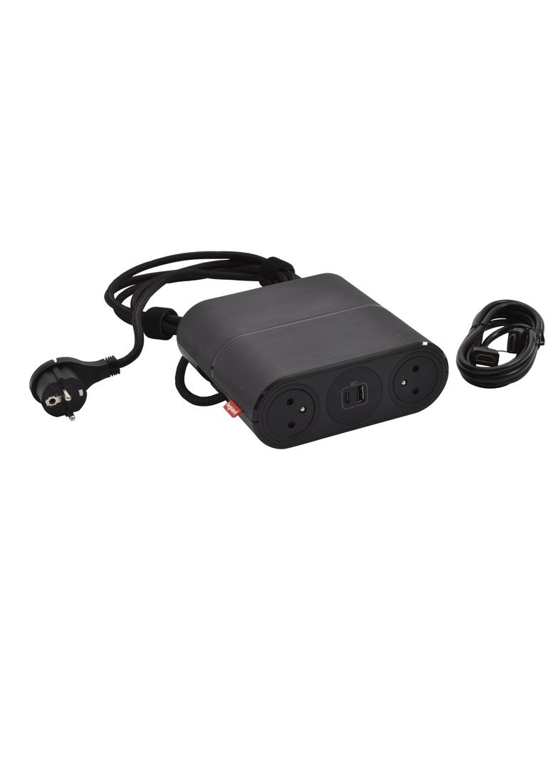 INCARA: LINK'ON - 4X2P+Z / 2XUSB A+C / HDMI (Z PRZEWODEM 2 M) / ZŁĄCZE WIELAND - 2,5 M-CZARNY, Legra