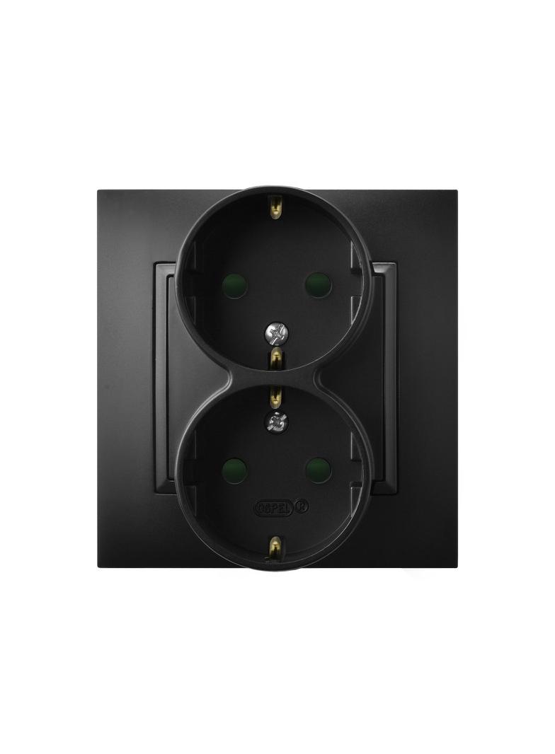 ARIA Gniazdo podwójne z uziemieniem schuko z przesłonami torów prądowych, kompletne z ramką - kolor