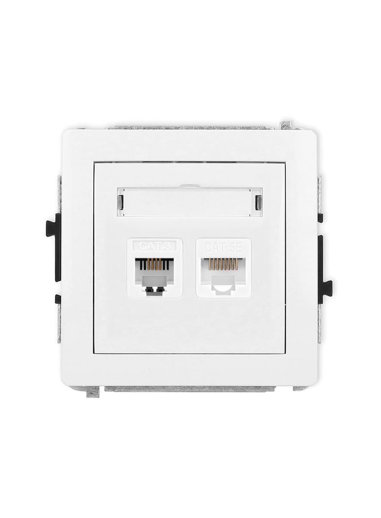 DECO Mechanizm gniazda telefonicznego pojedynczego 1xRJ11 + komputerowego pojedynczego 1xRJ45, kat.