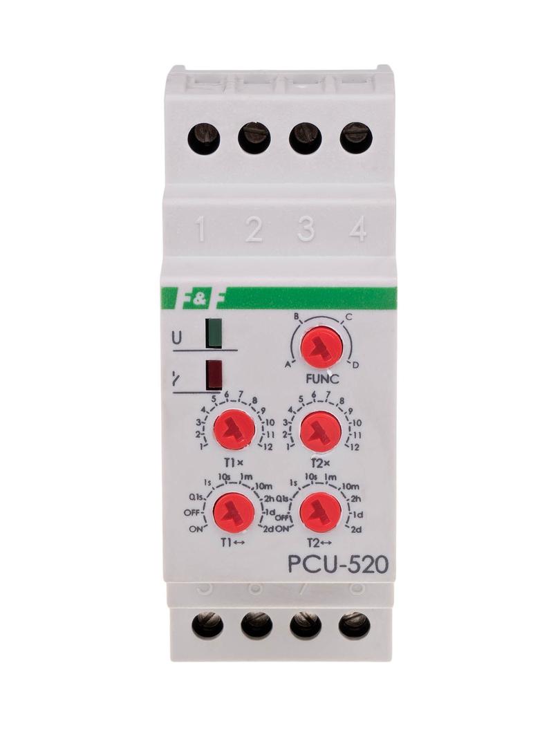 Przekaźnik czasowy 2-funkcyjny (nastawa 2 czasów T1 T2 styk: 2Z/R 24V PCU-520-24V F&F