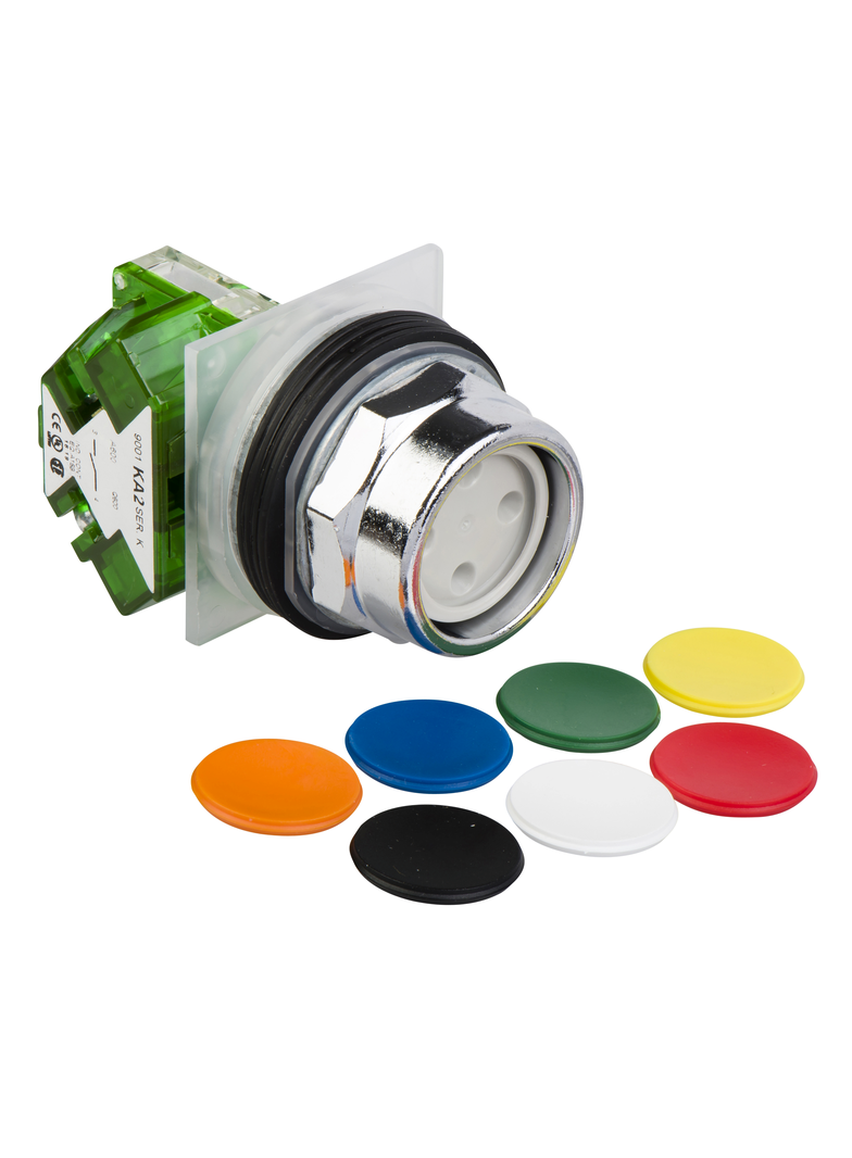 Harmony 9001K Przycisk wpuszczony niebieski z osłoną z zestawem 7 kolorowych wkladek 1NO metal