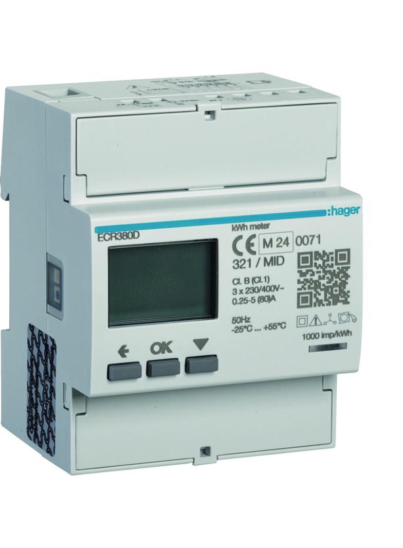 agardio.measure Licznik energii elektrycznej 3-fazowy, 80A 4M, Modbus, MID ECR380D HAGER