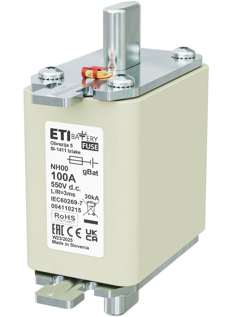 Wkładka topikowa NH do ochrony akumulatorów, magazynów energii DC NH00 gBat 100A 550V DC 004110215 ETI