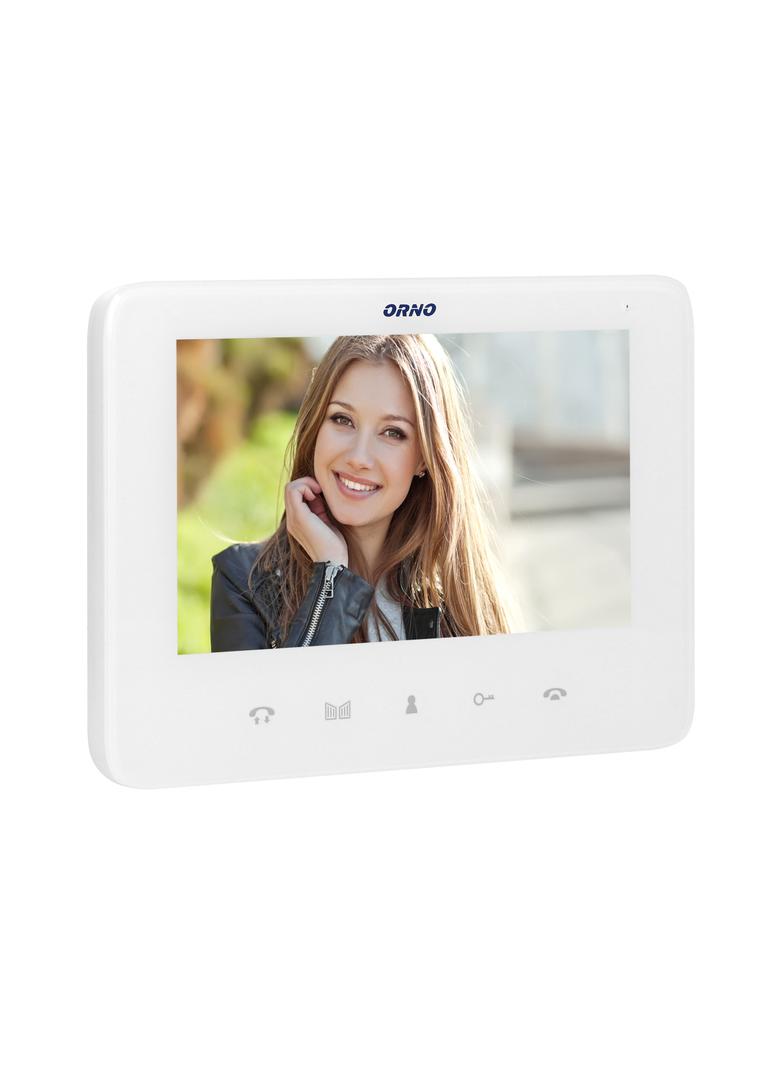 Zestaw wideodomofonowy, bezsłuchawkowy, kolor, LCD 7'', interkom, z szyfratorem, natynkowy, biały, SC OR-VID-VP-1073/W ORNO