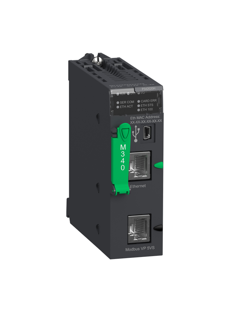 Modicon M340, moduł procesora, 1024 wejść/wyjść cyfrowych, 256 wejść/wyjść analogowych, Modbus, Ethe