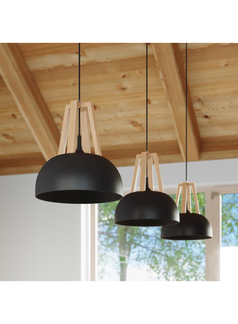 Sollux Lampa wisząca CASCO czarna/naturalne drewno SL.0390