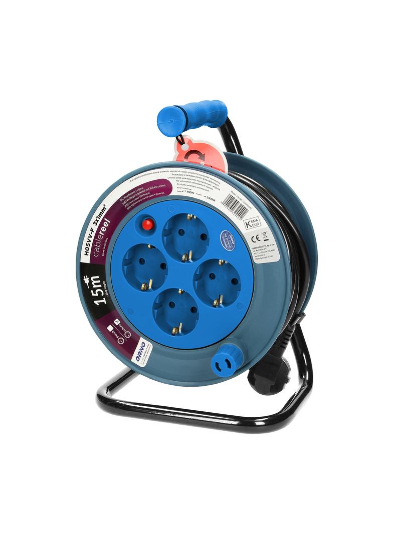 Przedłużacz bębnowy MINI 4 gniazda (Schuko) metalowy stojak polwinit H05VV-F 3x1mm2 długość 15m turk