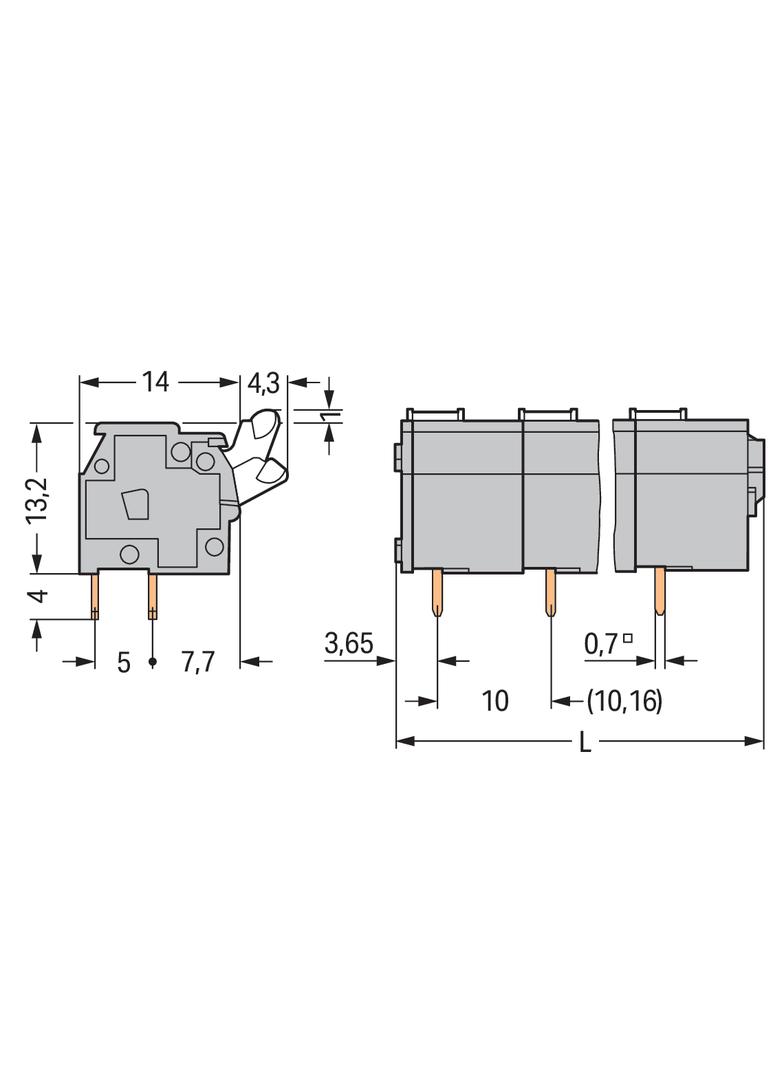 listwa zaciskowa do pł. drukowanych 3-bieg. szara raster 10/10,16 mm /35szt./ WAGO