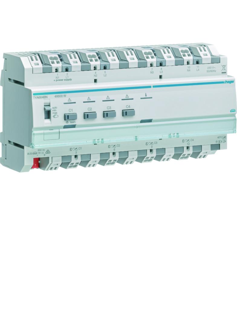 KNX system Ściemniacz uniwersalny 4-kan 4x600 W wielofazowy f. sumowania obc. TYA664BN HAGER