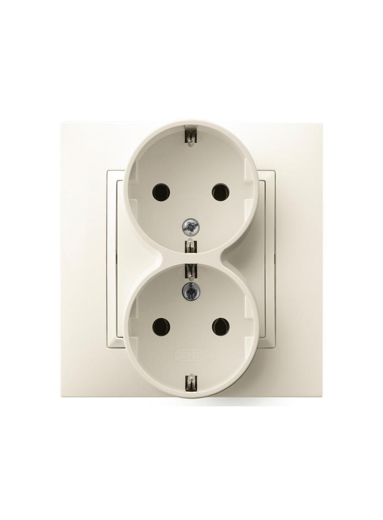 ARIA Gniazdo podwójne z uziemieniem schuko kompletne z ramką - kolor ecru