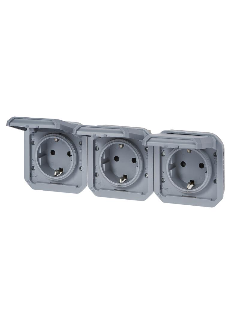 NOWE PLEXO - GNIAZDO SCHUKO 3X2P+Z POZIOME MECHANIZM 16A-250V SZARE 069578L LEGRAND