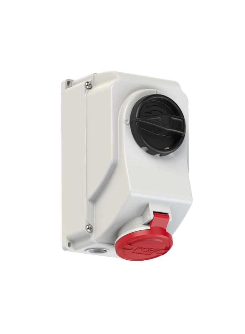 GNIAZDO Z WYŁĄCZNIKIEM 0-1 DUŻE BLOKADA MECHANICZNA 16A 400V 3P+Z+N IP44 IP44