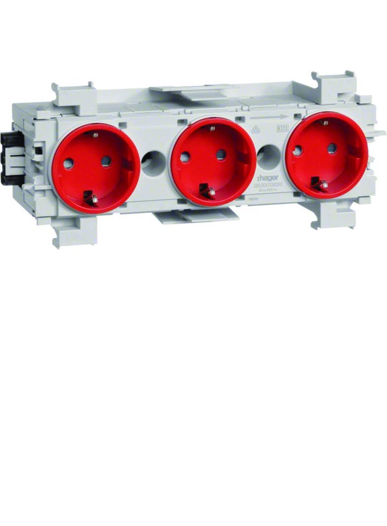 tehalit.WA Gniazdo SCHUKO 3-krotne połączenie WAGO montaż krawędziowy czerwony GS30013020 HAGER