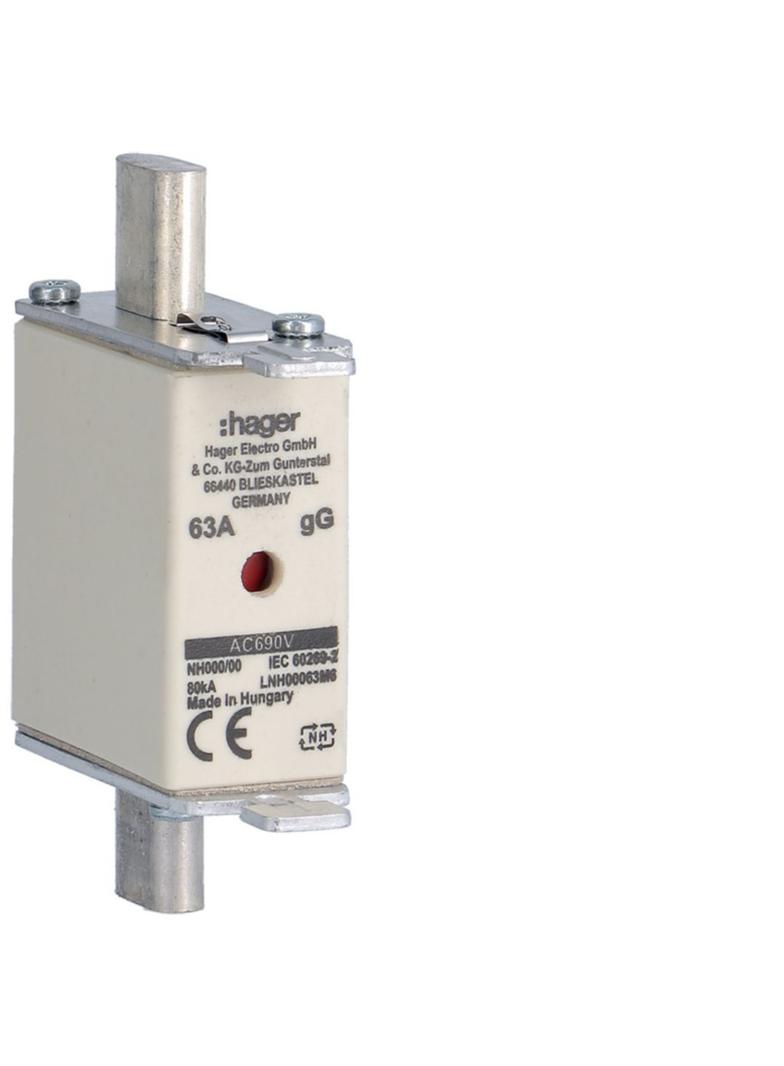 Wkładka bezp. nożowa NH00 wsk.podw. uchwyt nieiz. gG 63A 690VAC LNH00063M6 HAGER