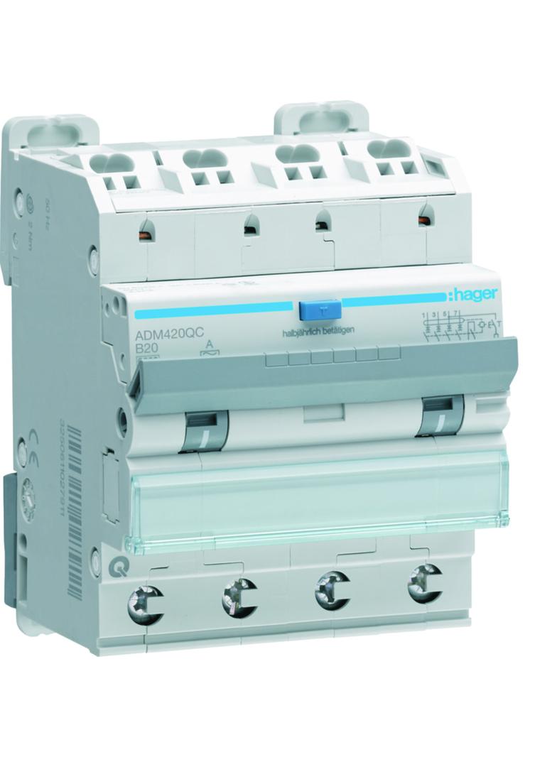 RCBO Wyłącznik różnicowoprądowy z członem nadprądowym 4P 6kA B 20A/30mA A QC/QB ADM420QC HAGER