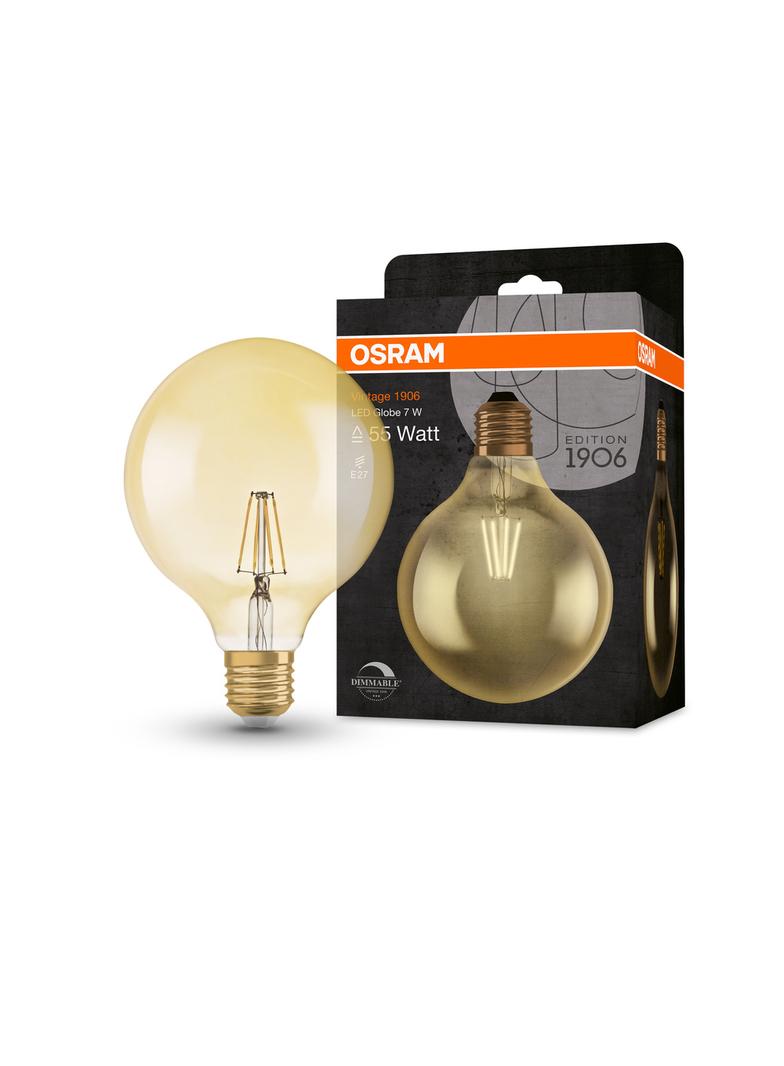 Lampa LED Vintage 1906 dim CL GLOBE125 Filament szkło przezroczyste GOLD 55 dim 7W 825 E27