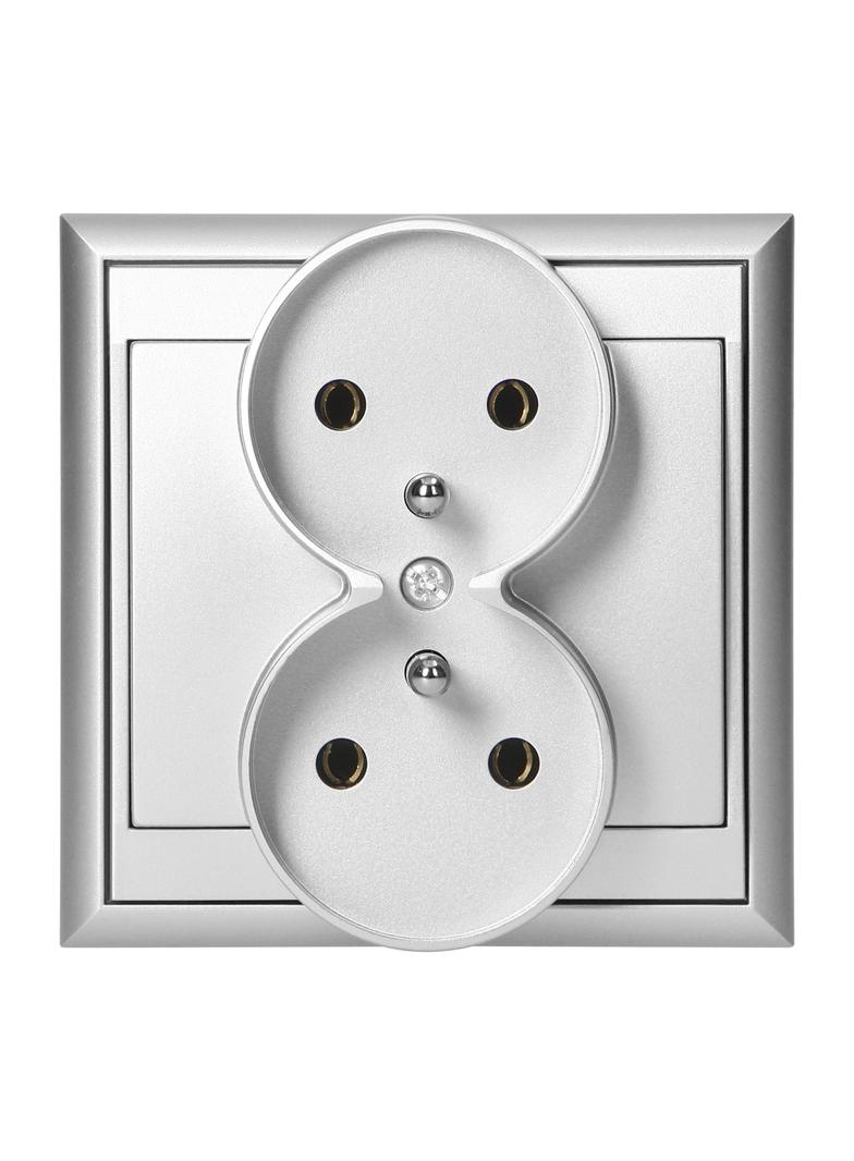 Gniazdo podwójne podtynkowe 2x2P+Z Luna, 16A, 250V, PT-6LR, srebrny