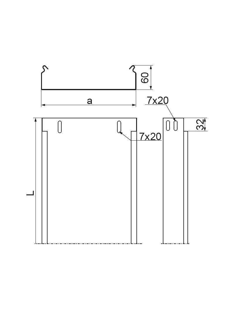 Korytko kablowe 600x60mm Grubość 1,00 mm 3mb KBJ600H60/3 161660 BAKS