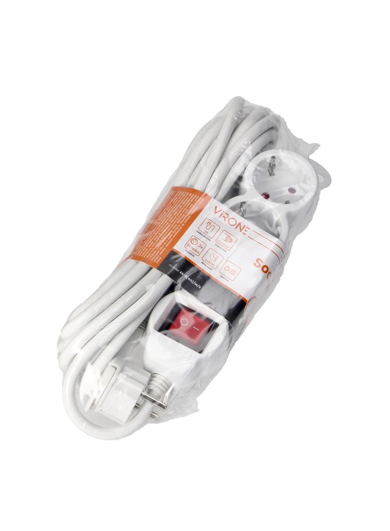 Przedłużacz 3-krotny 2P+Z (Schuko), z wyłącznikiem, 5m H05VV-F 3x1,5mm2, Imax=16A, płaska wtyczka, b