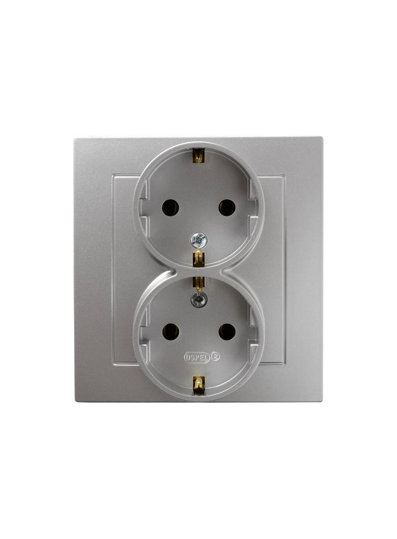 AS Gniazdo podwójne z uziemieniem schuko kompletne z ramką - kolor srebro