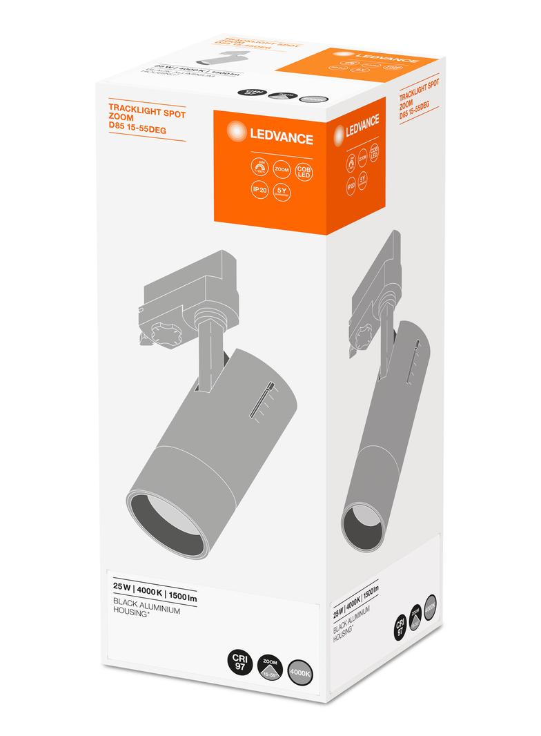Szynowa oprawa TRACKLIGHT SPOT ZOOM D85 25W 4000K DIM 97R BK
