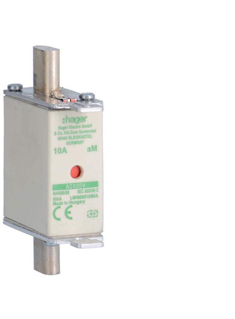 Wkładka bezp. nożowa NH000 wsk.podw. uchwyt nieiz. aM 10A 690VAC LNH000010M6A HAGER