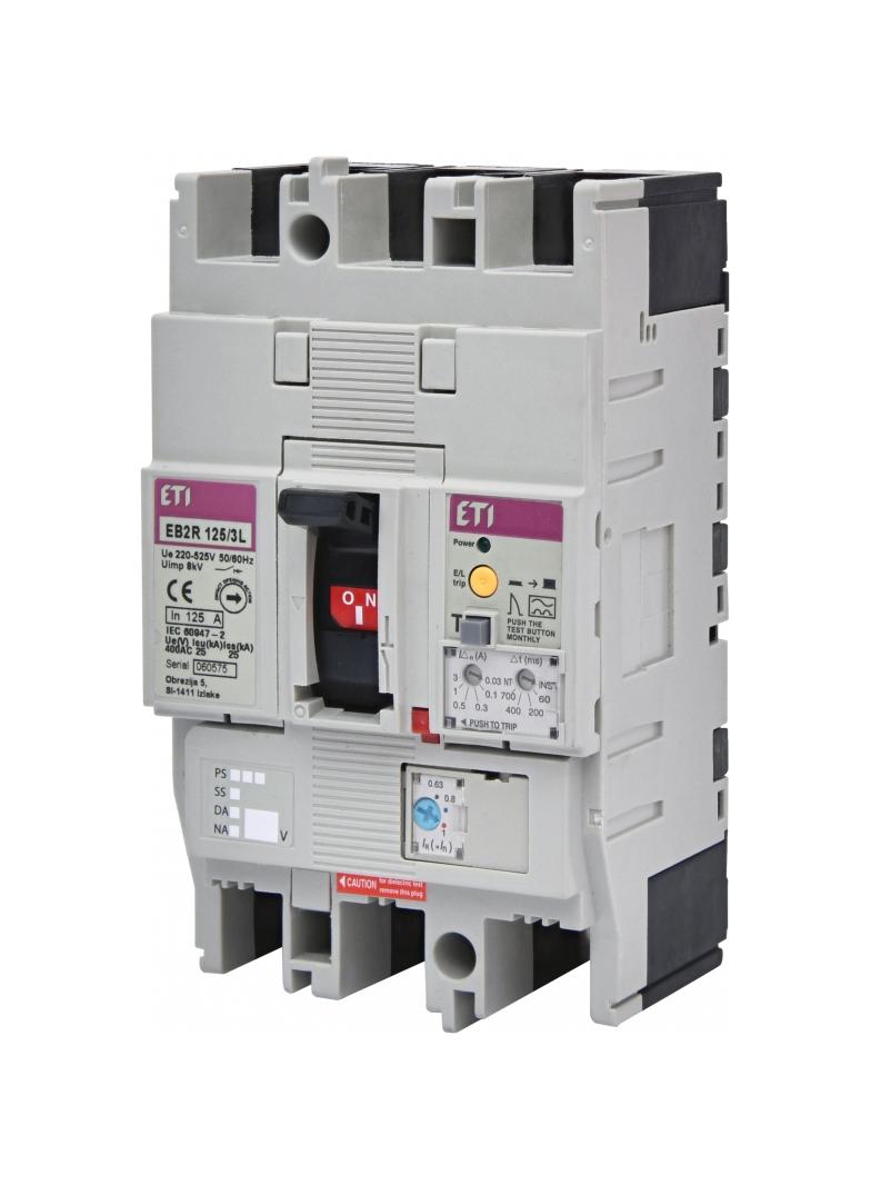 Wyłącznik 3P 25kA z blokiem różnicowoprądowym EB2R 125/3L 125A 3P 004671506 ETI