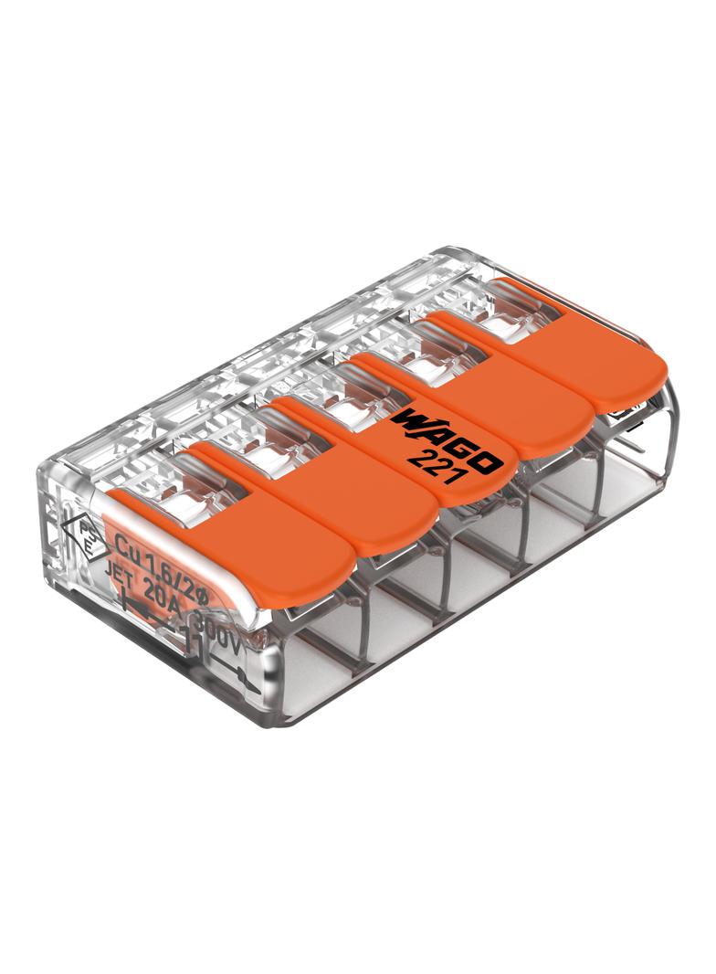Szybkozłączka z dźwignią 5x 0,2‑4mm2 transparentna / pomarańczowa 221‑415 /25szt./ WAGO