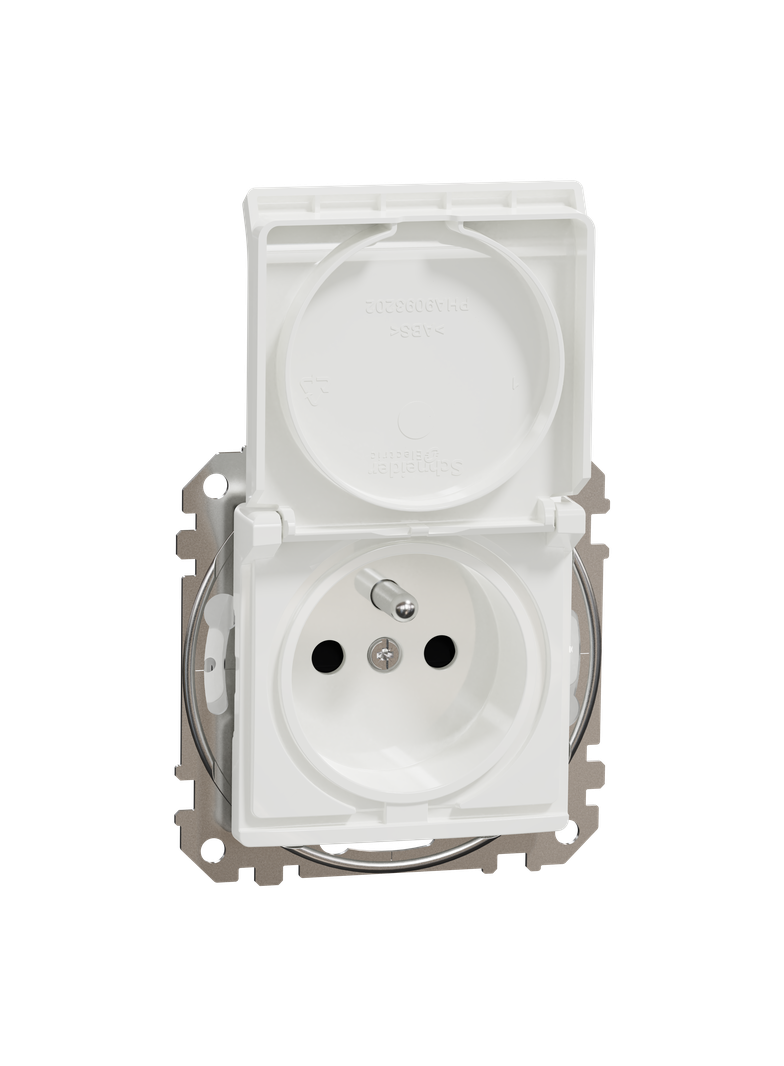 Sedna Design & Elements Gniazdo pojedyncze z uziemieniem z przesłonami zaciski bezgwintowe IP44 białe SDD211014 Schneider