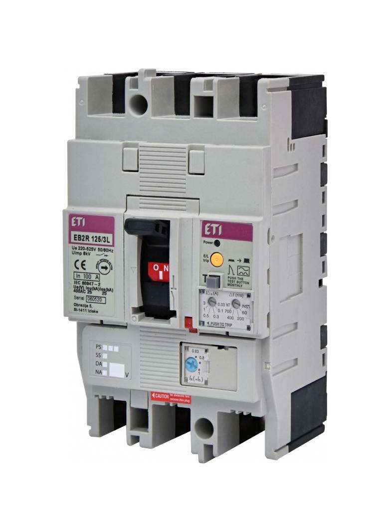 Wyłącznik 3P 25kA z blokiem różnicowoprądowym EB2R 125/3L 100A 3P 004671505 ETI