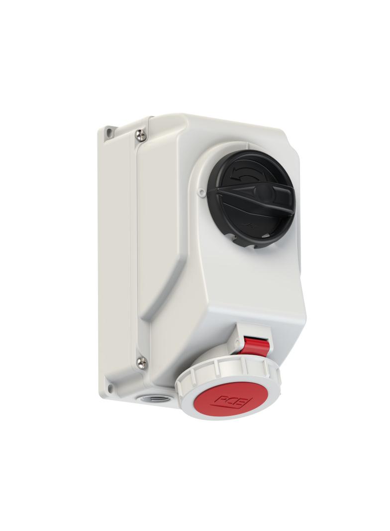 GNIAZDO Z WYŁĄCZNIKIEM 0-1 DUŻE BLOKADA MECHANICZNA 16A 400V 3P+Z+N IP 67 IP67