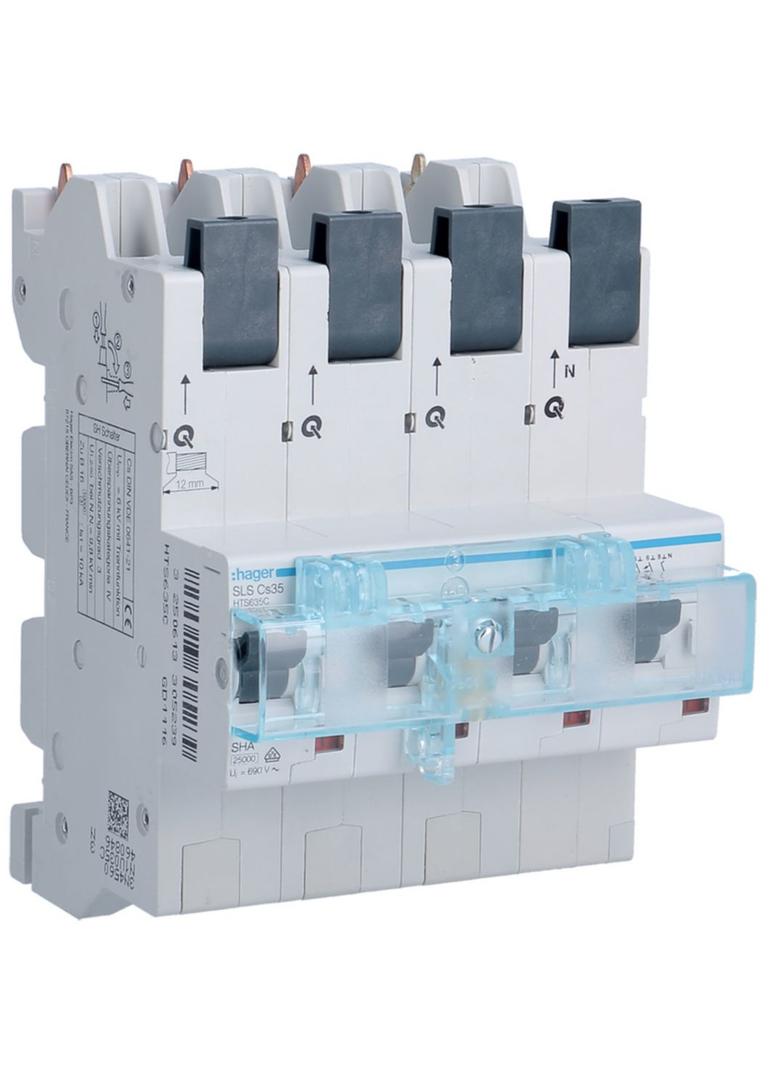 MCB SLS Wyłącznik nadprądowy selektywny 3P+N Cs 35 A szyny Cu 40-12x5/10mm HTS635C HAGER
