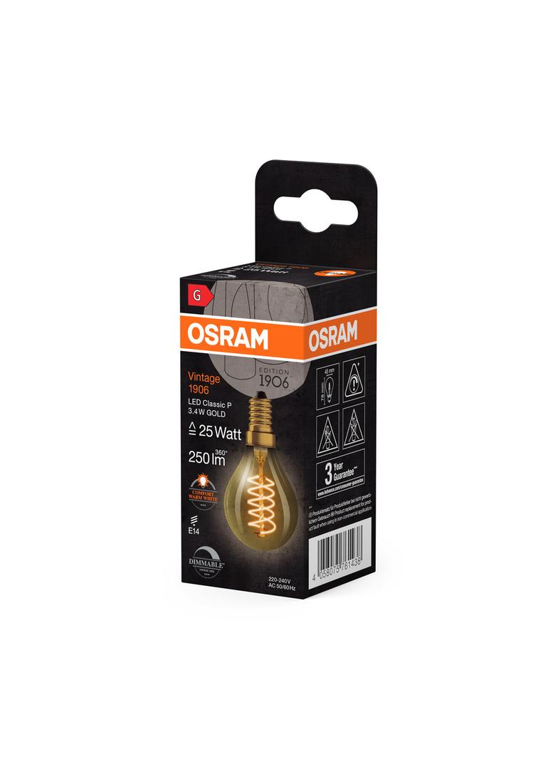 Lampa LED Vintage 1906 CL P Filament szkło przezroczyste GOLD 25 dim 3,4W 824 E14