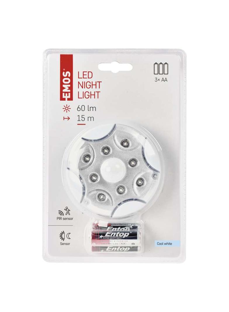Lampka nocna 8× LED 3× AA, 90lm, czujnik PIR, biała P3310K EMOS
