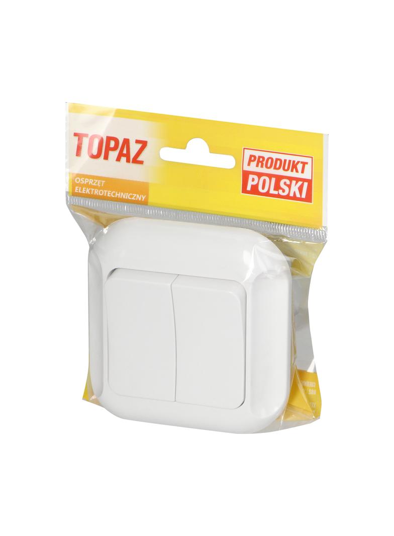Łącznik podwójny podtynkowy 10A, 250V, świecznikowy, TOPAZ, biały