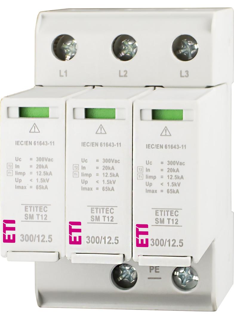 ETITEC SM T12 300/12,5 3+0 Ogranicznik przepięć Typ1,T2 (kl.B,C) - bez prądu upływu