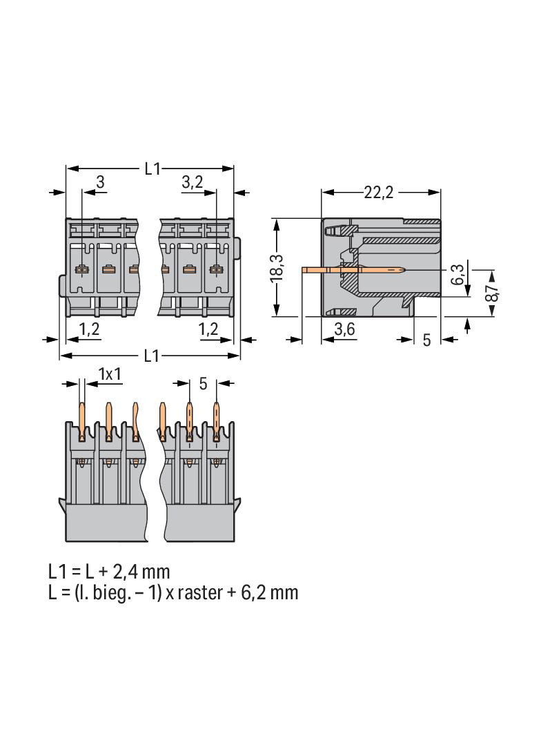 X-COM wtyk 2-biegunowy szary raster 5 mm