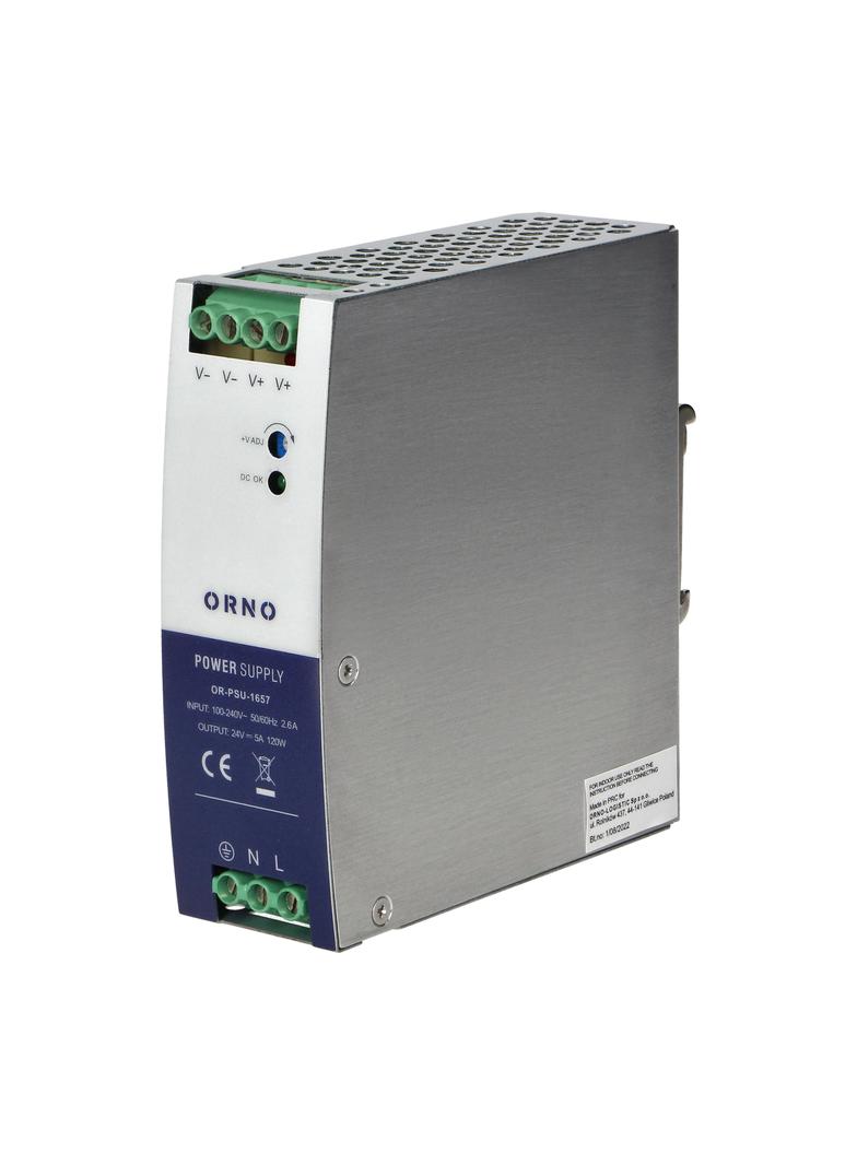 Zasilacz przemysłowy na szynę DIN 24VDC 5A 120W obudowa metalowa OR-PSU-1657 ORNO