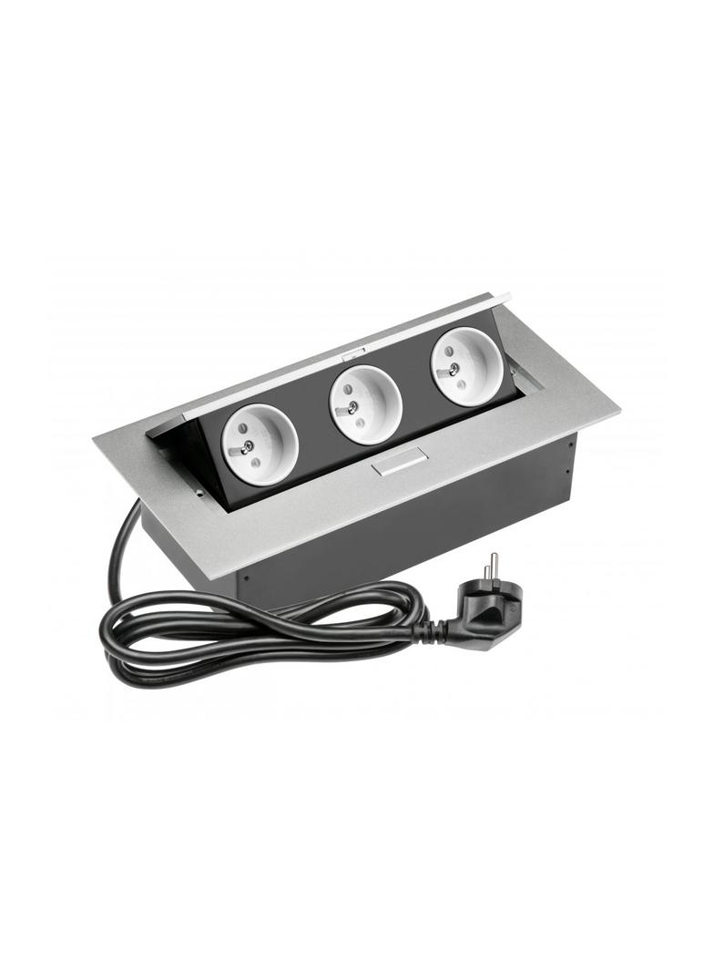 PRZEDŁUŻACZ BIURKOWY 3X GNIAZDO Z UZIEMIENIEM, KABEL ZASILAJACY Z WTYCZKĄ, ALUMINIUM