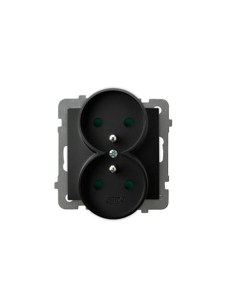 AS Gniazdo podwójne z uziemieniem z przesłonami torów prądowych, moduł bez ramki - kolor czarny meta