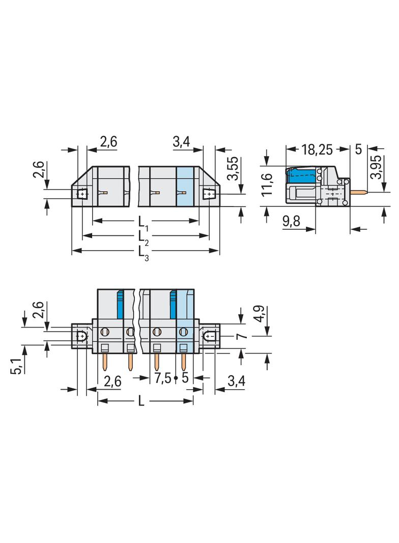 Gniazdo MCS‑MIDI Classic 5‑biegunowe jasnoszare raster 7,5mm 722‑735/031‑000 /50szt./ WAGO