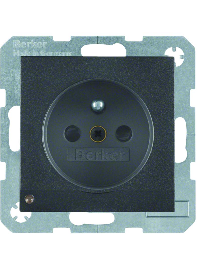 BERKER B.X Gniazdo z uziemieniem i podświetleniem orientacyjnym LED antracyt 6765101606 HAGER