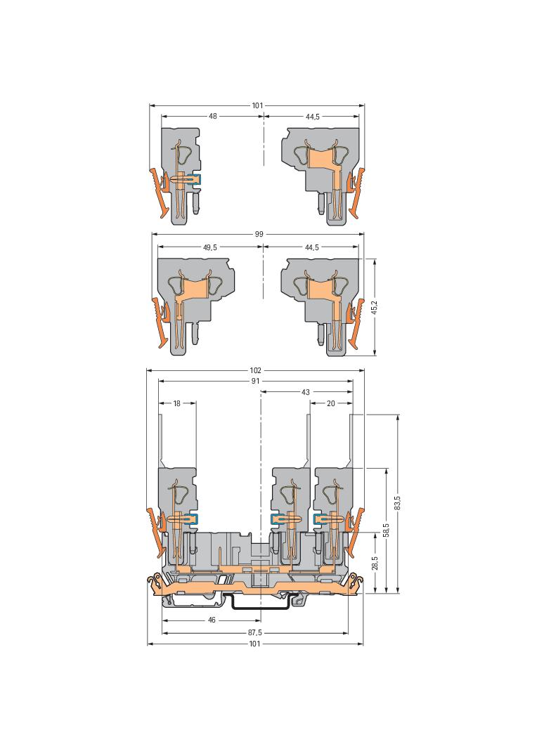 X-COM złączka bazowa 4-pinowa z szyną ekranową szara