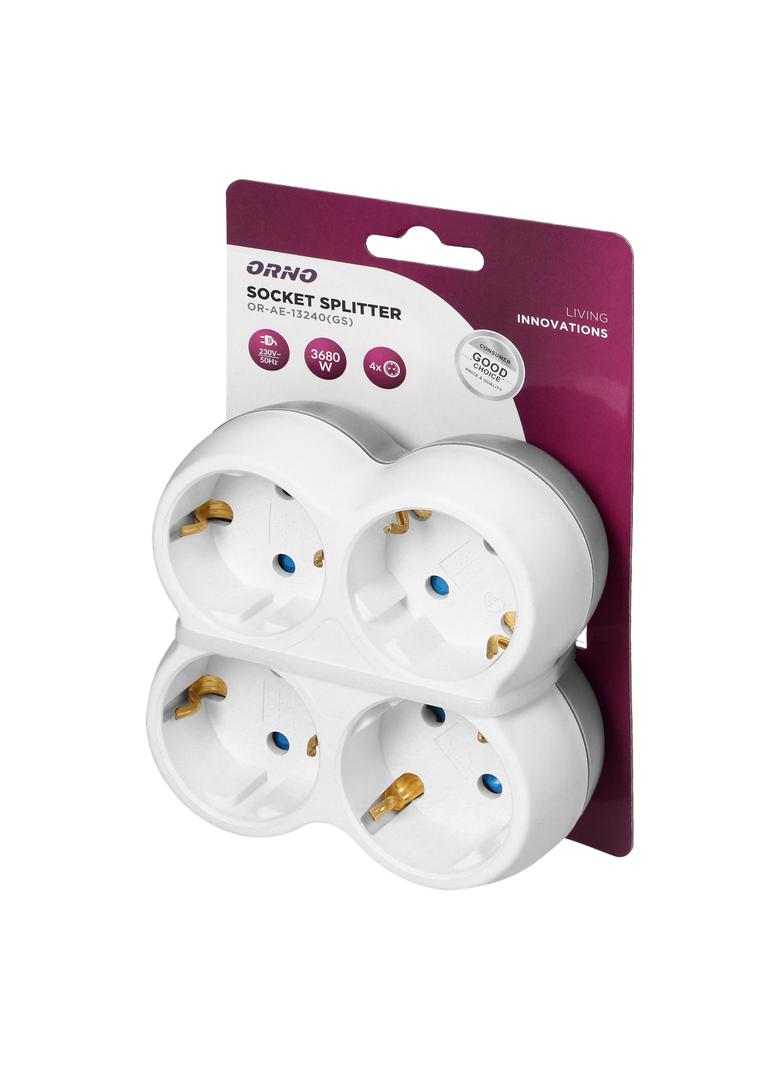 Rozgałęźnik 4x2P+Z (Schuko) biało-szary OR-AE-13240(GS) ORNO